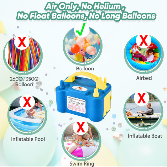 NuLink Electric Portable Dual Nozzle Balloon Blower Pump Inflation for Decoration, Party, Sport [110V~120V, 600W, Blue]