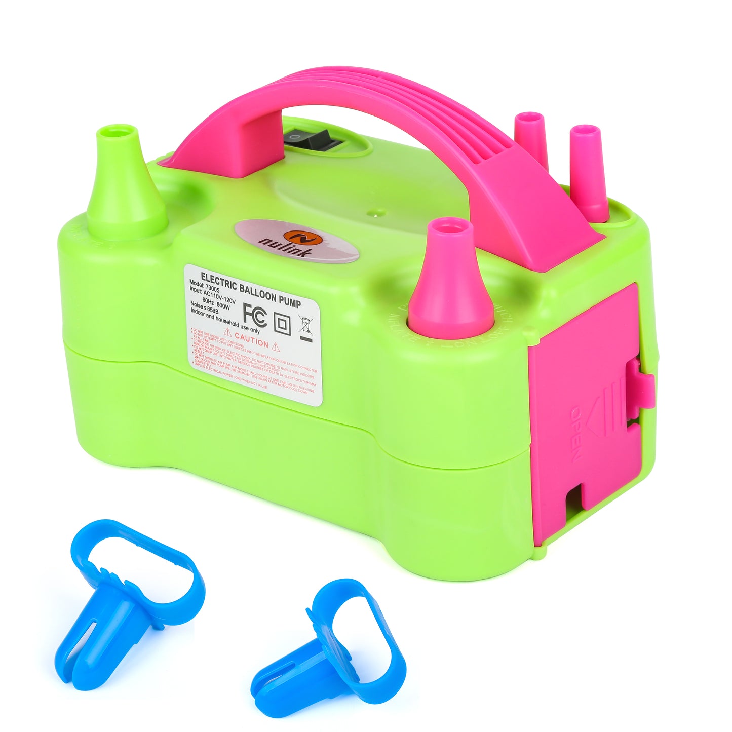 NuLink Electric Portable Dual Nozzle Balloon Blower Pump Inflation for Decoration, Party, Sport [110V~120V, 600W, Green]