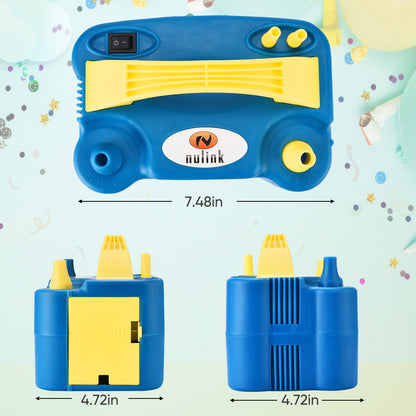 NuLink Electric Portable Dual Nozzle Balloon Blower Pump Inflation for Decoration, Party, Sport [110V~120V, 600W, Blue]