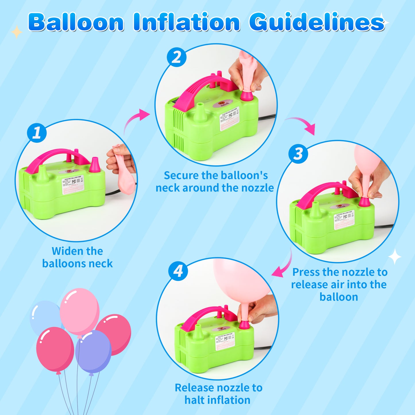 NuLink Electric Portable Dual Nozzle Balloon Blower Pump Inflation for Decoration, Party, Sport [110V~120V, 600W, Green]