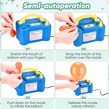 NuLink Electric Portable Dual Nozzle Balloon Blower Pump Inflation for Decoration, Party, Sport [110V~120V, 600W, Blue]