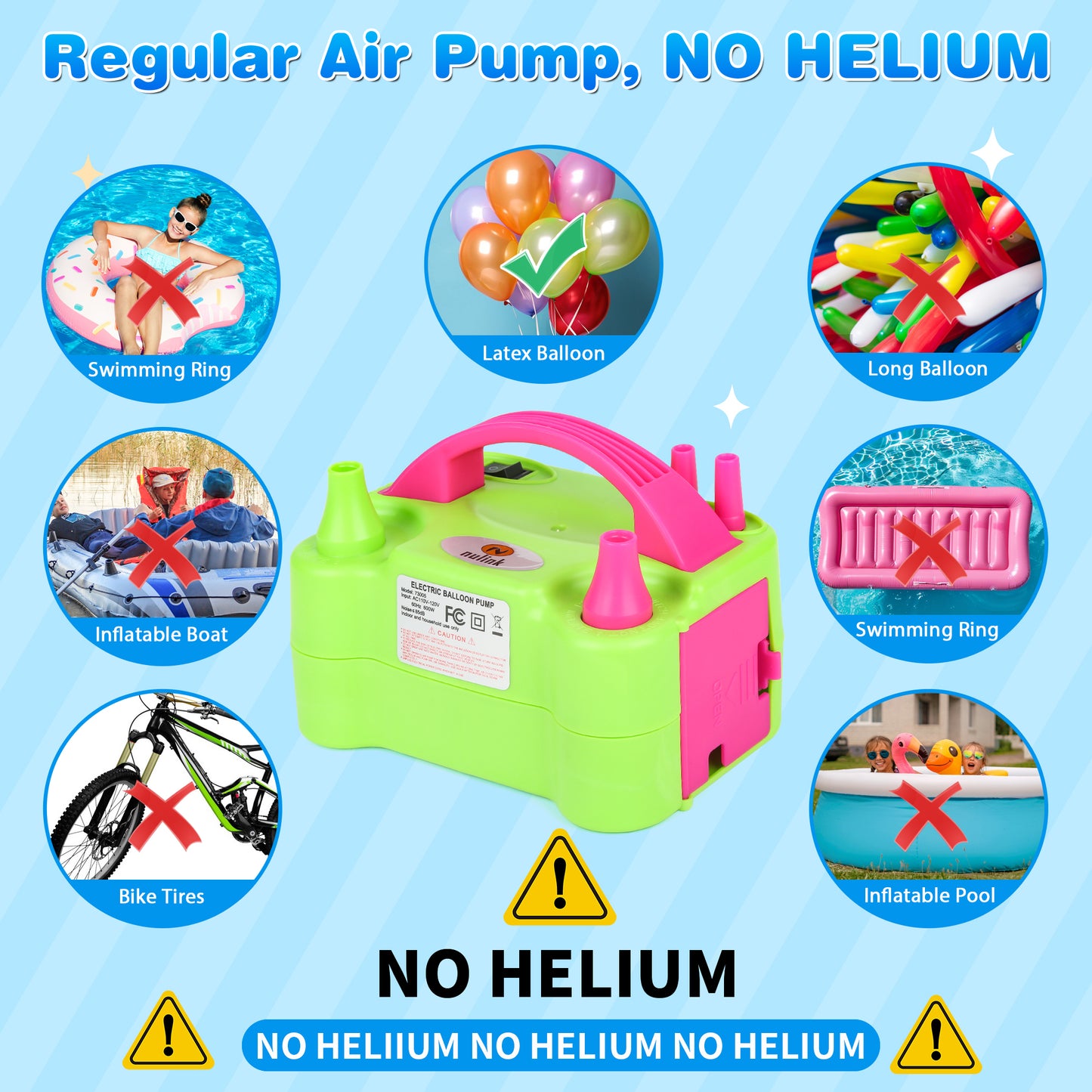 NuLink Electric Portable Dual Nozzle Balloon Blower Pump Inflation for Decoration, Party, Sport [110V~120V, 600W, Green]