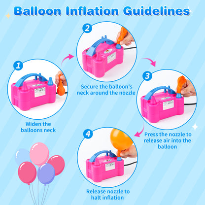NuLink Electric Portable Dual Nozzle Balloon Blower Pump Inflation for Decoration, Party, Sport [110V~120V, 600W, Rose Red]