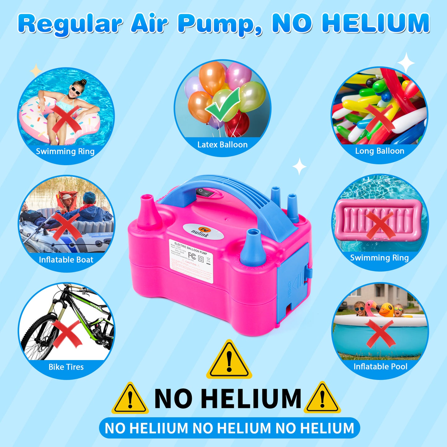 NuLink Electric Portable Dual Nozzle Balloon Blower Pump Inflation for Decoration, Party, Sport [110V~120V, 600W, Rose Red]