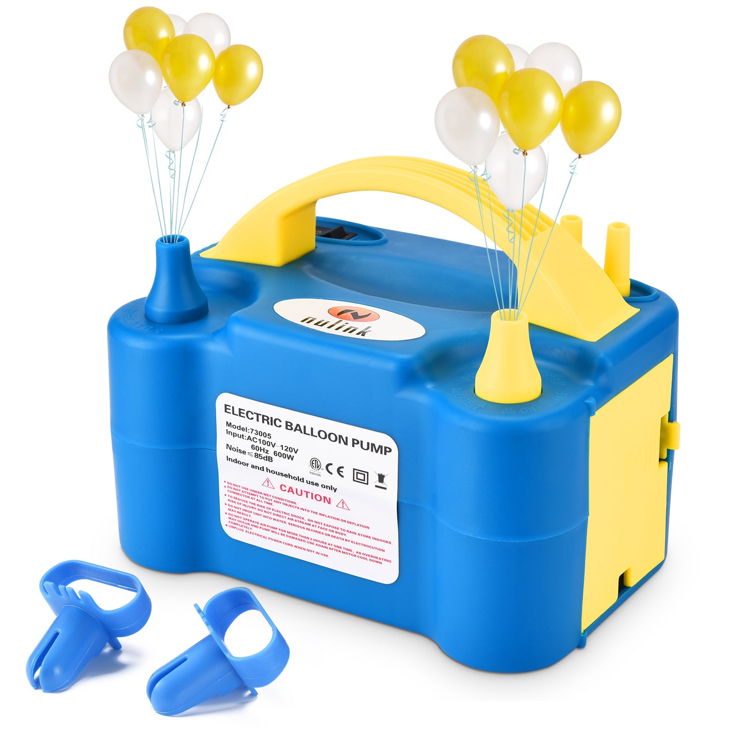 NuLink Electric Portable Dual Nozzle Balloon Blower Pump Inflation for Decoration, Party, Sport [110V~120V, 600W, Blue]